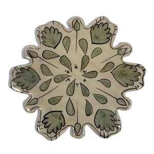 Snowflake 7” Blue Sky Clayworks Trivet/Tea Light Candle Green/Gold EUC